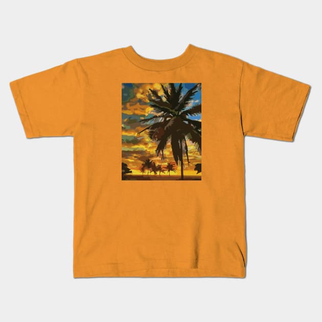 Sunset Palms Kids T-Shirt by Glenn Landas Digital Art